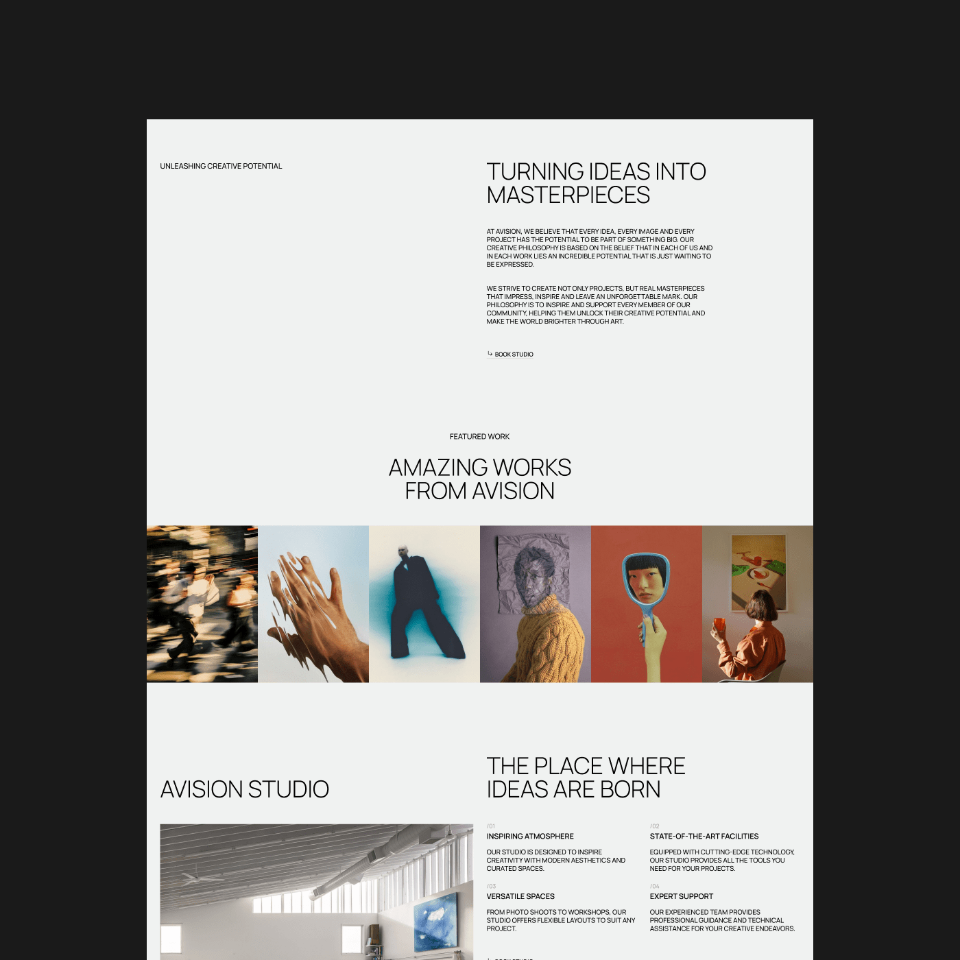 Minimalist homepage layout for creative website