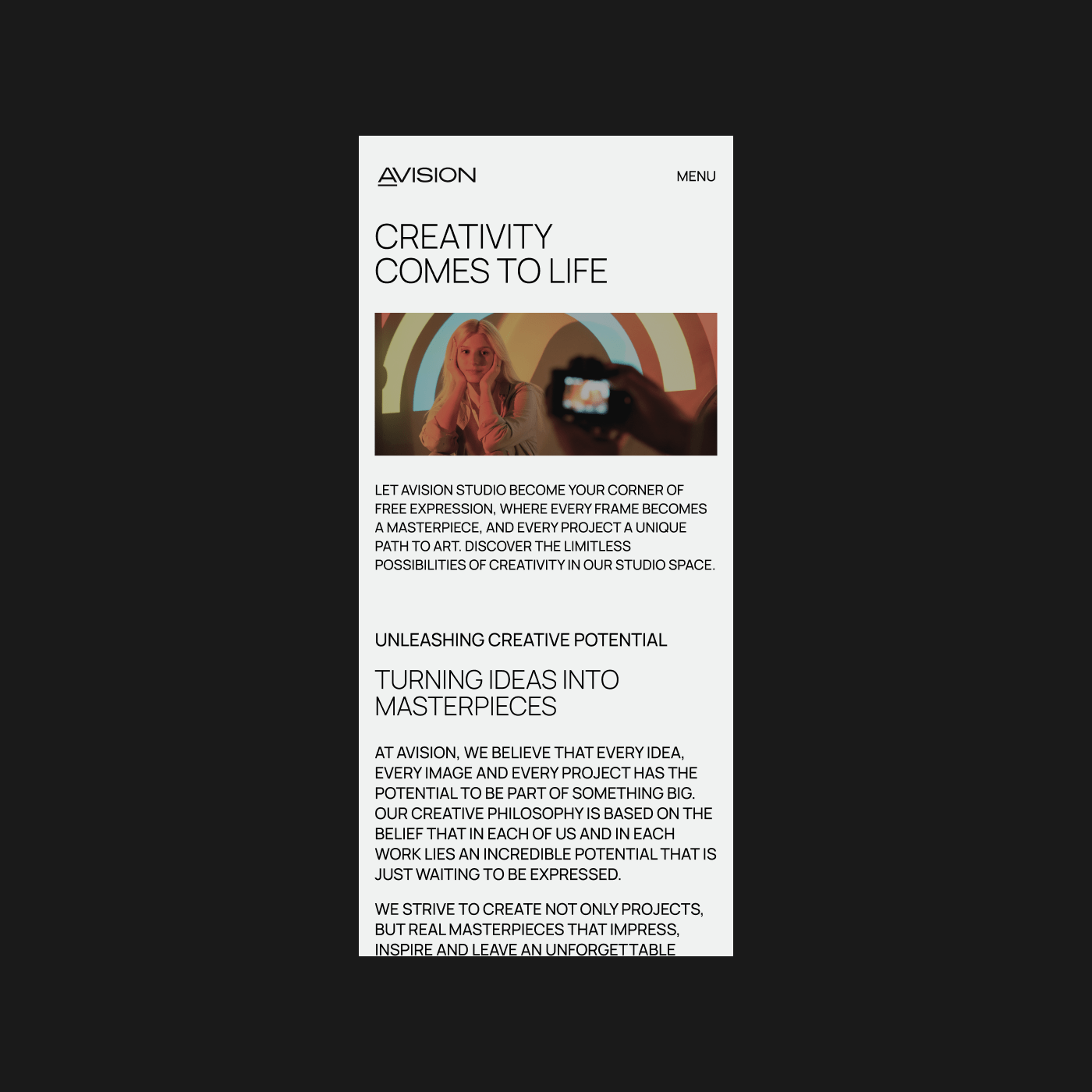 Mobile-friendly layout of creative platform