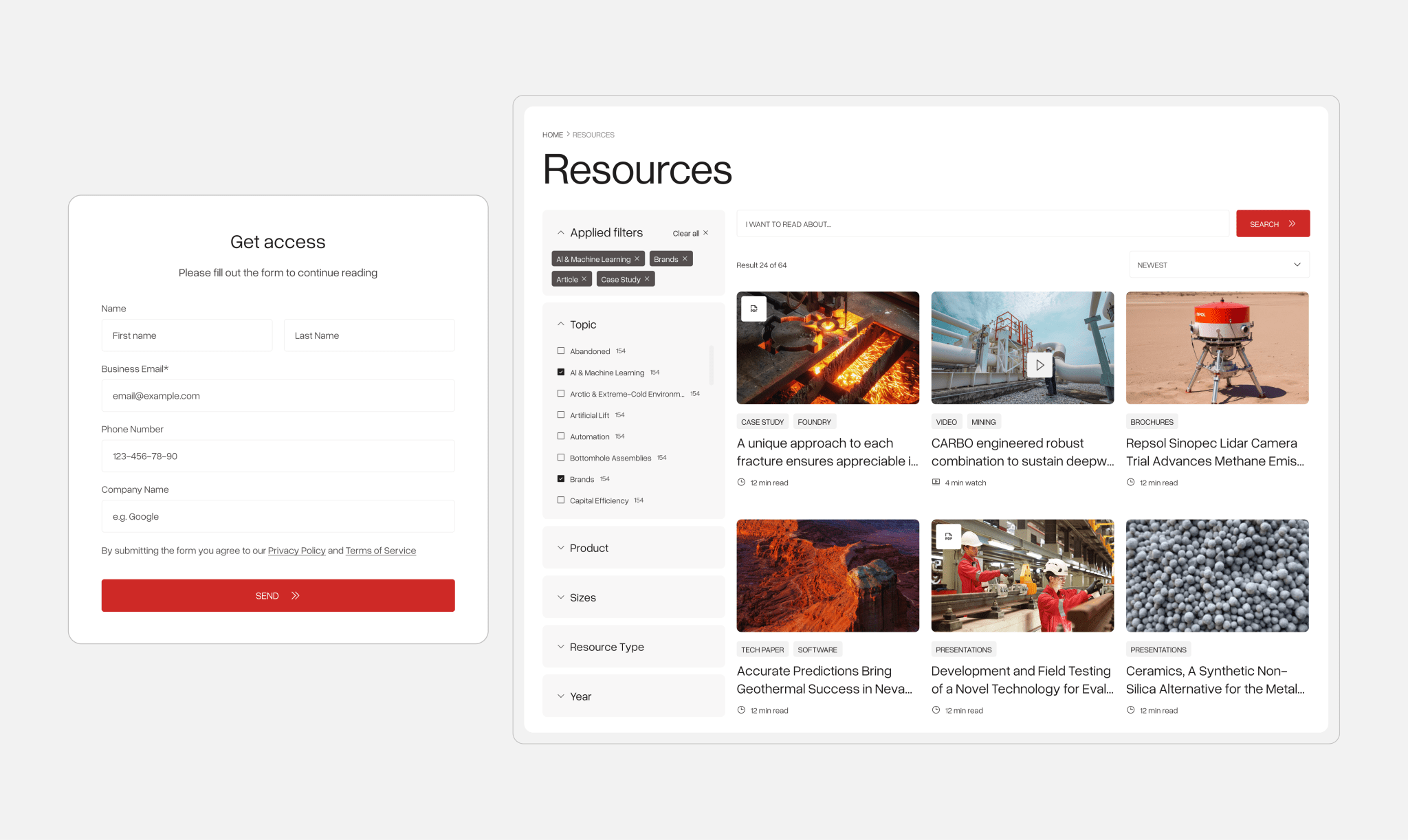 Access form and resources page UI