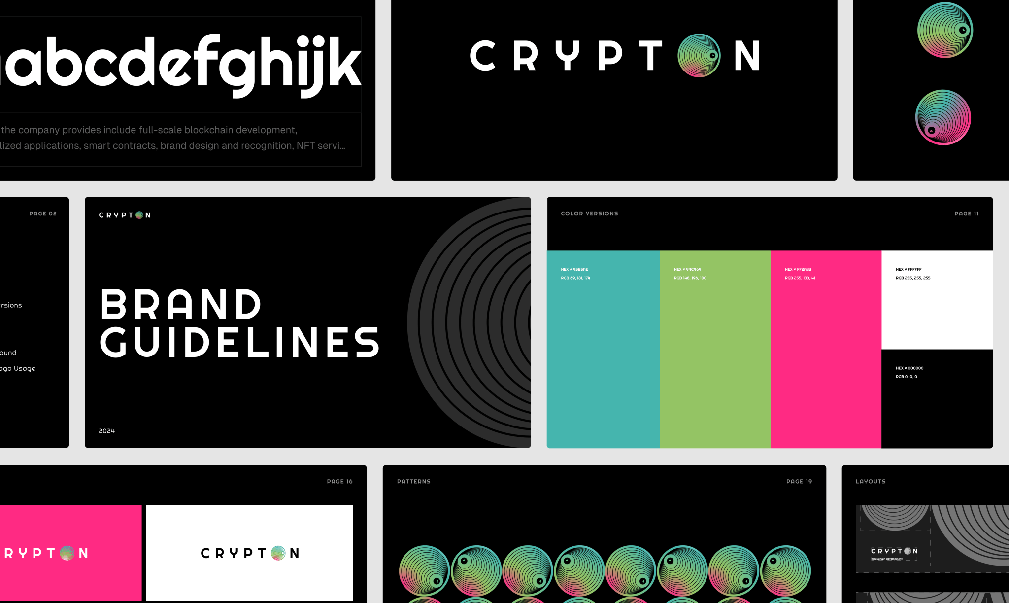 Crypton brand identity layout with logo, colors, and typography