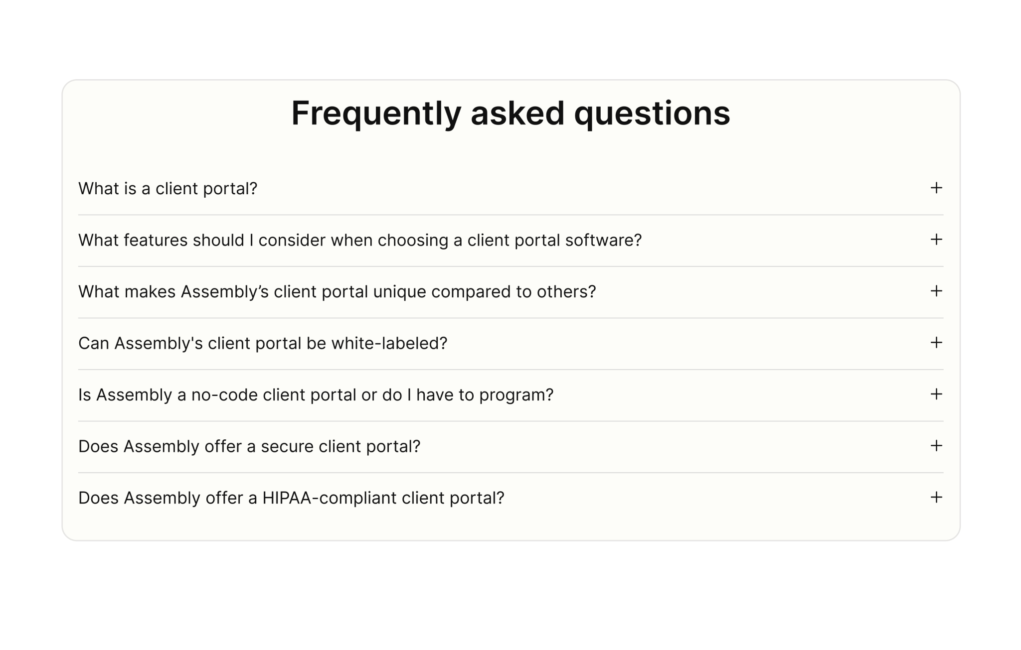 Assembly FAQ client portal section