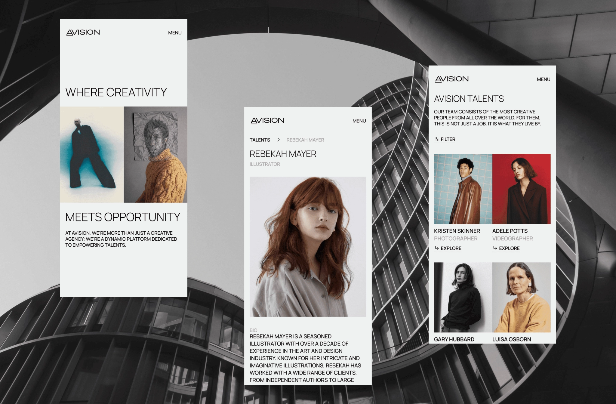 Minimalist homepage layout for creative website