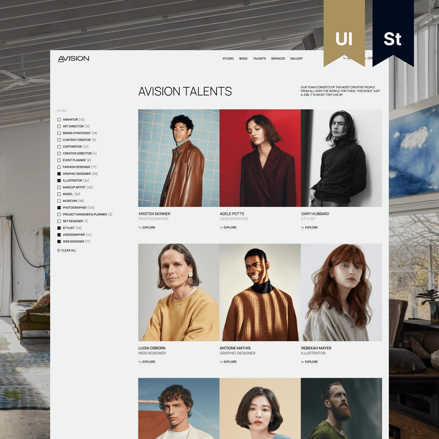 Filters for browsing creative work by category