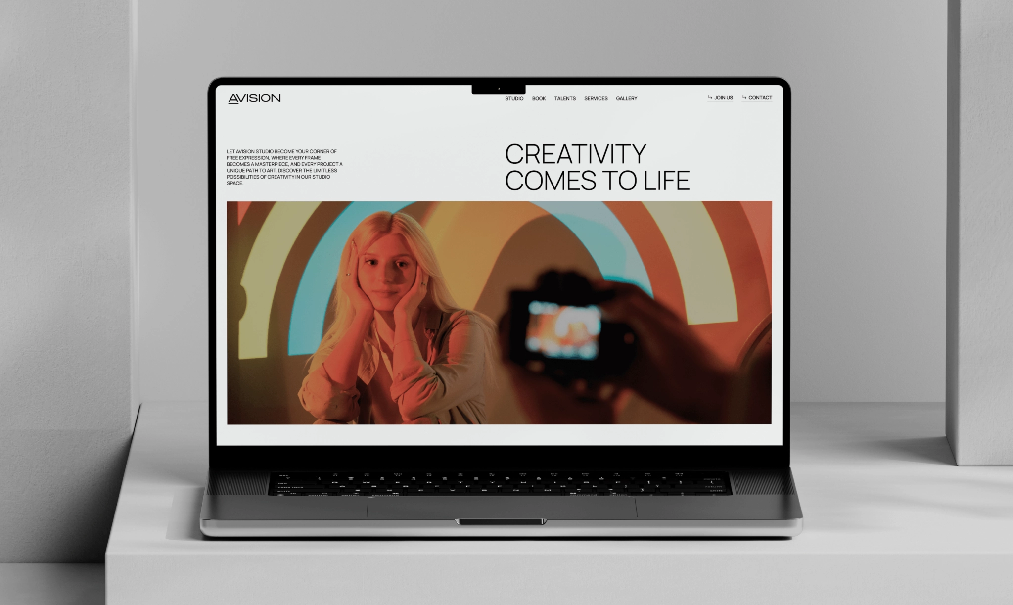 Main visual section with call to action and visuals