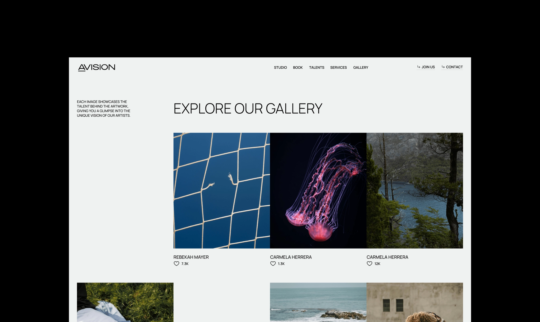 Browse our curated art gallery featuring stunning photography and visual art from emerging and established talents. Discover minimalist, nature, and underwater artworks that reflect the unique vision of each artist.
