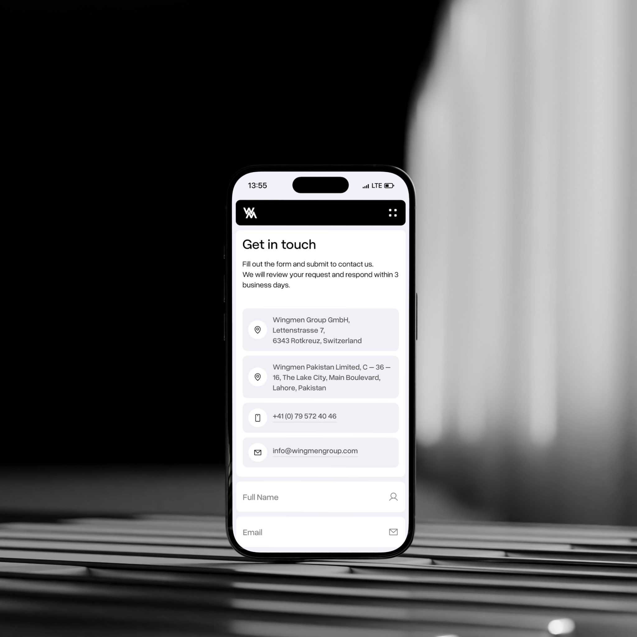 Contact form on a smartphone