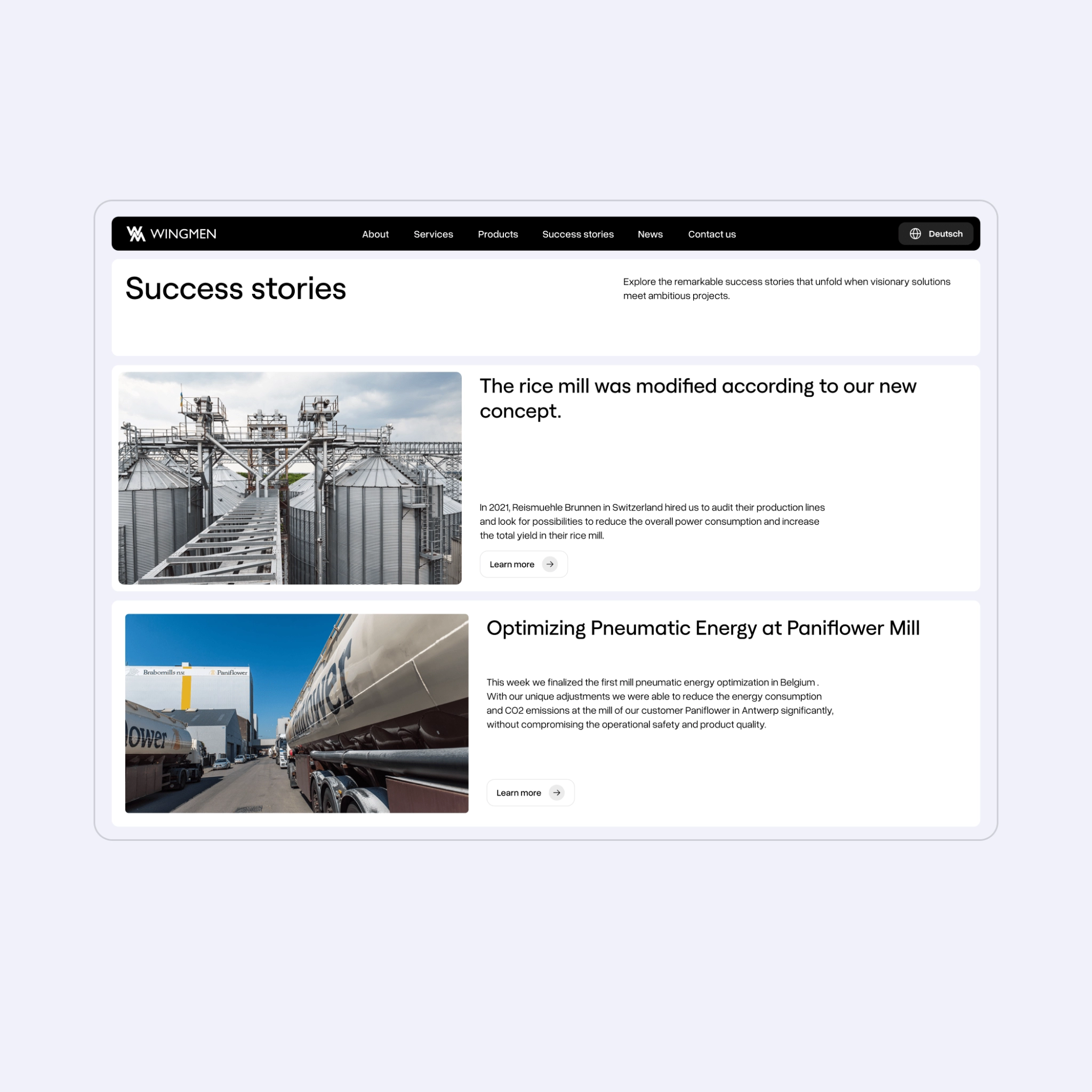 Wingmen website "Success stories" page.