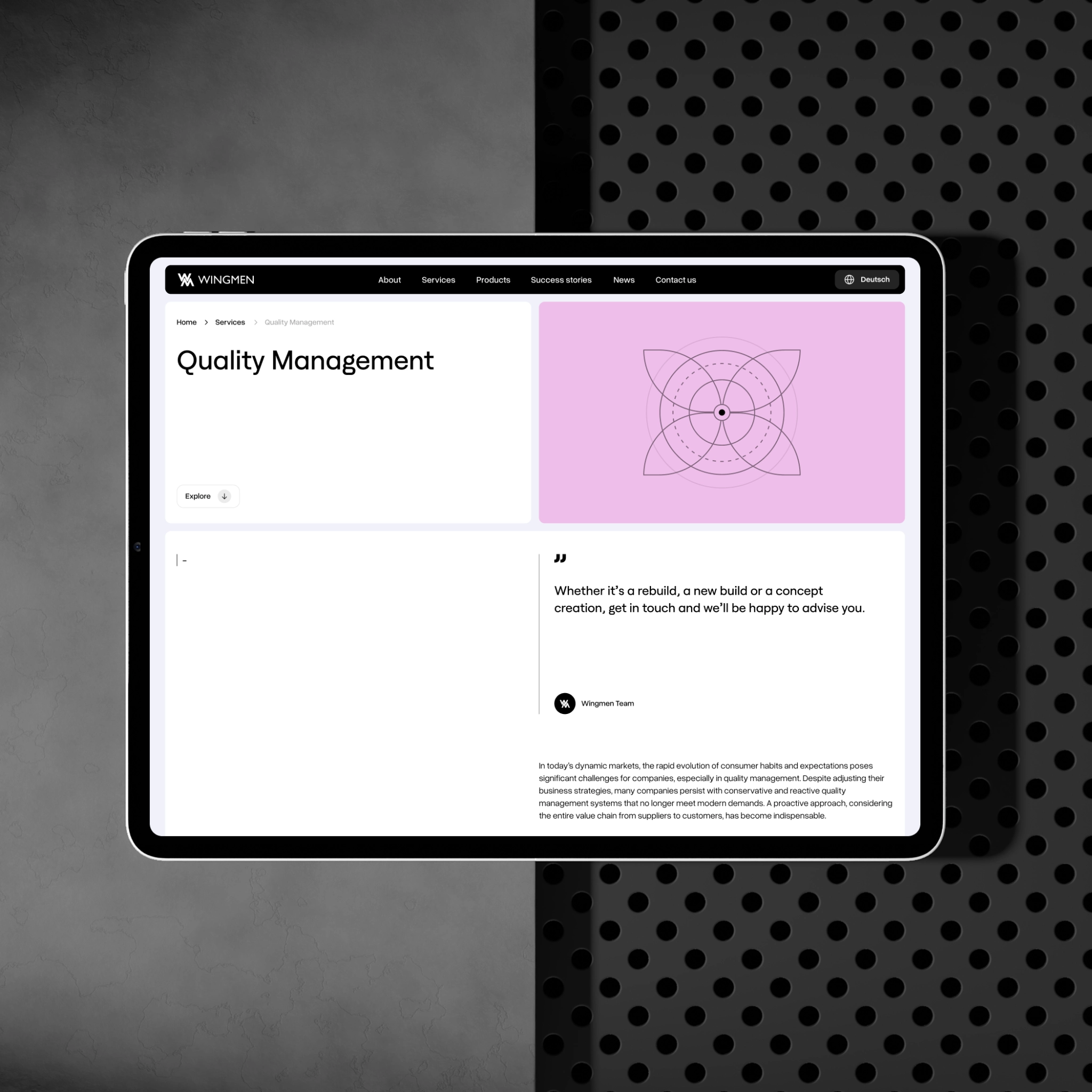 Tablet showing Wingmen's