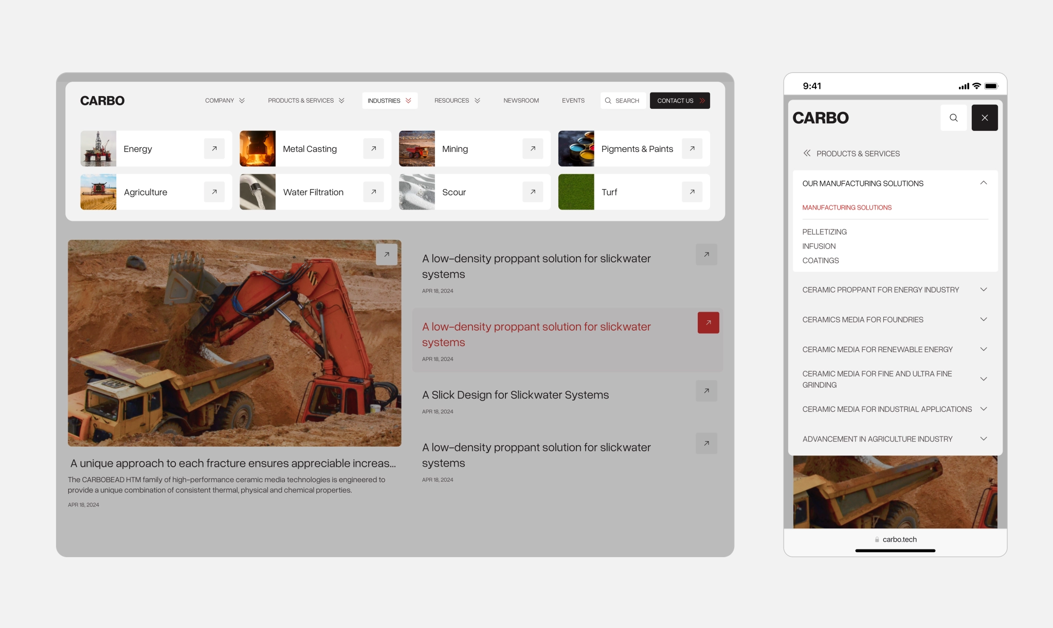 Carbo industry filters and product list