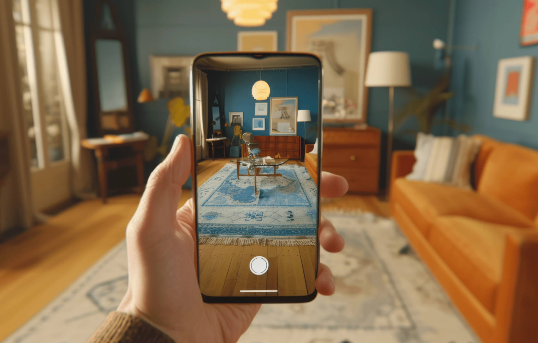 Smartphone showing virtual furniture placement