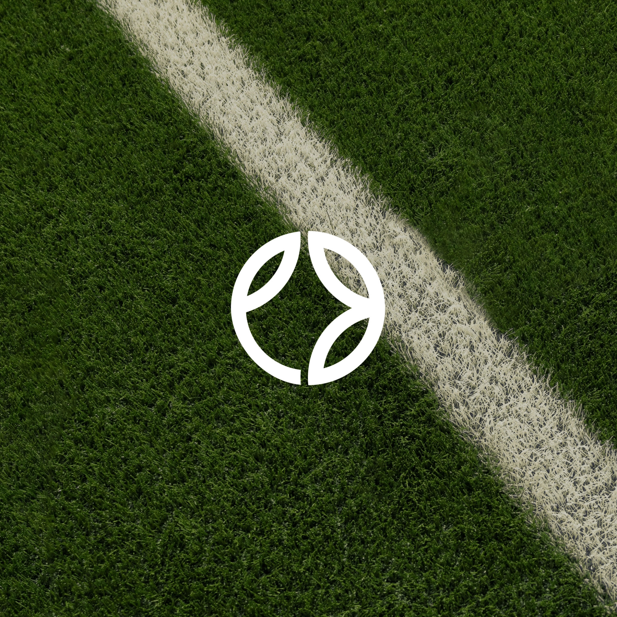 White logo on grass field