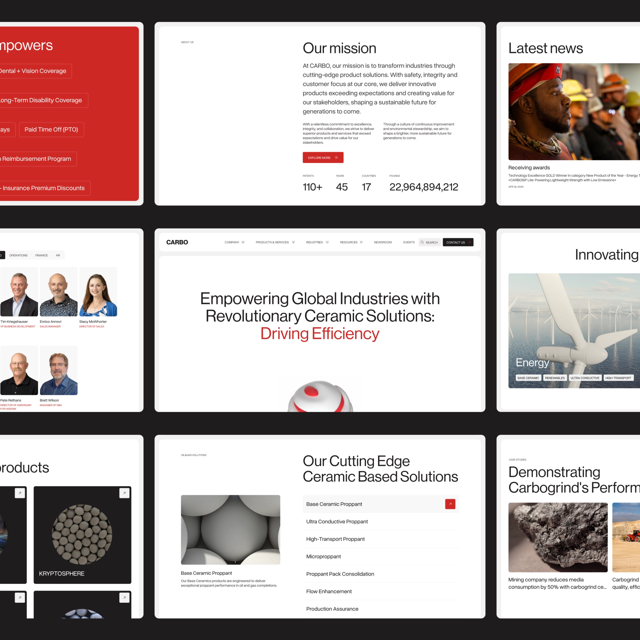 Modern corporate web page layouts