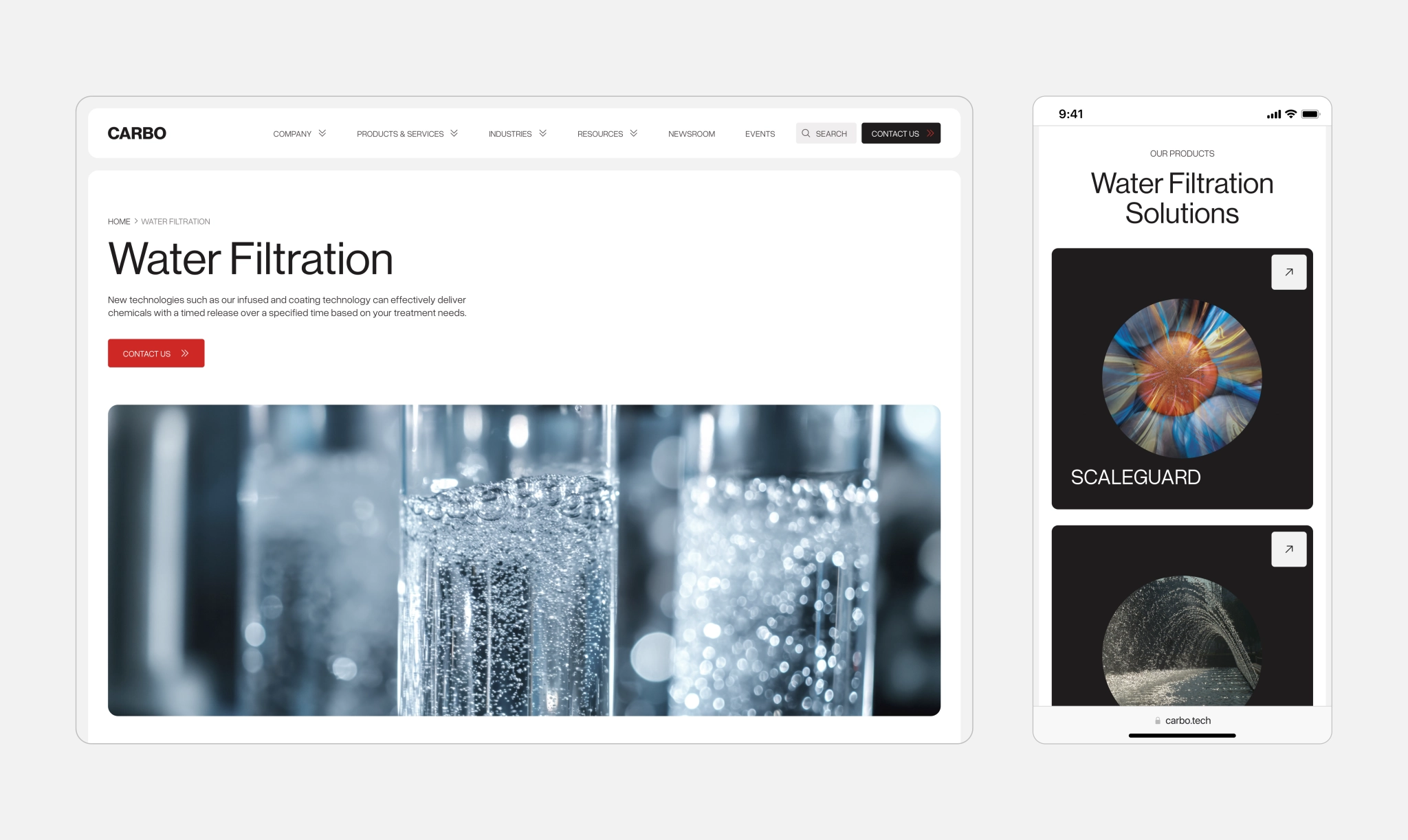 Water filtration page and product previews