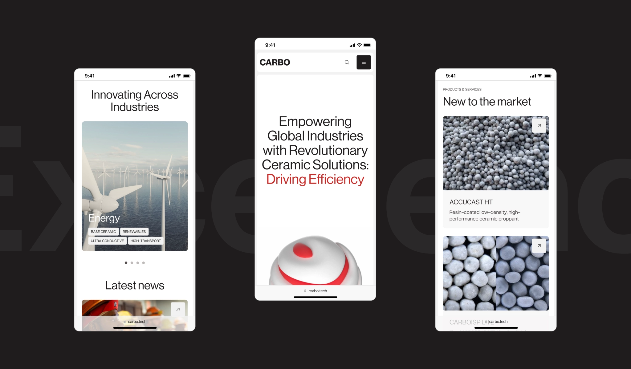 Carbo mobile website screens