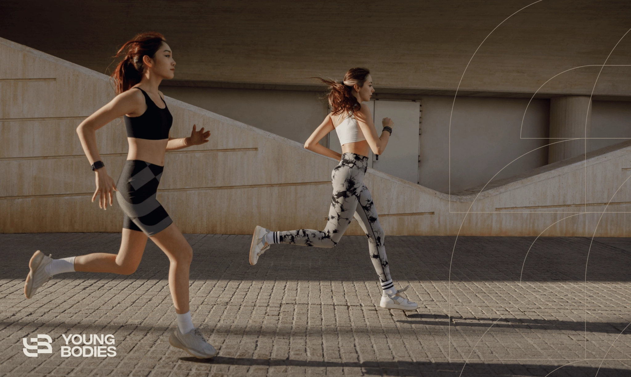 Two women running outdoors