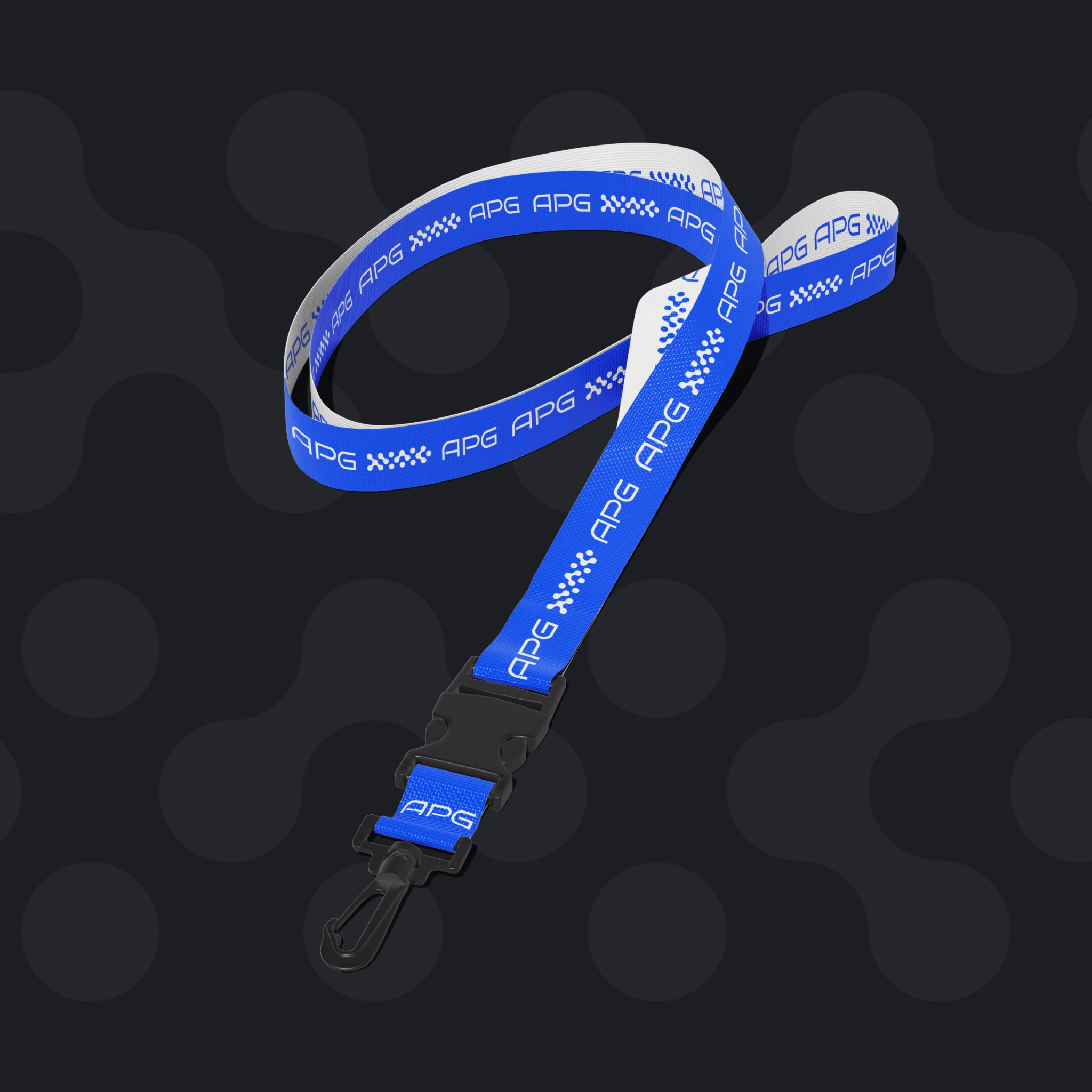 Blue and white APG logo lanyard