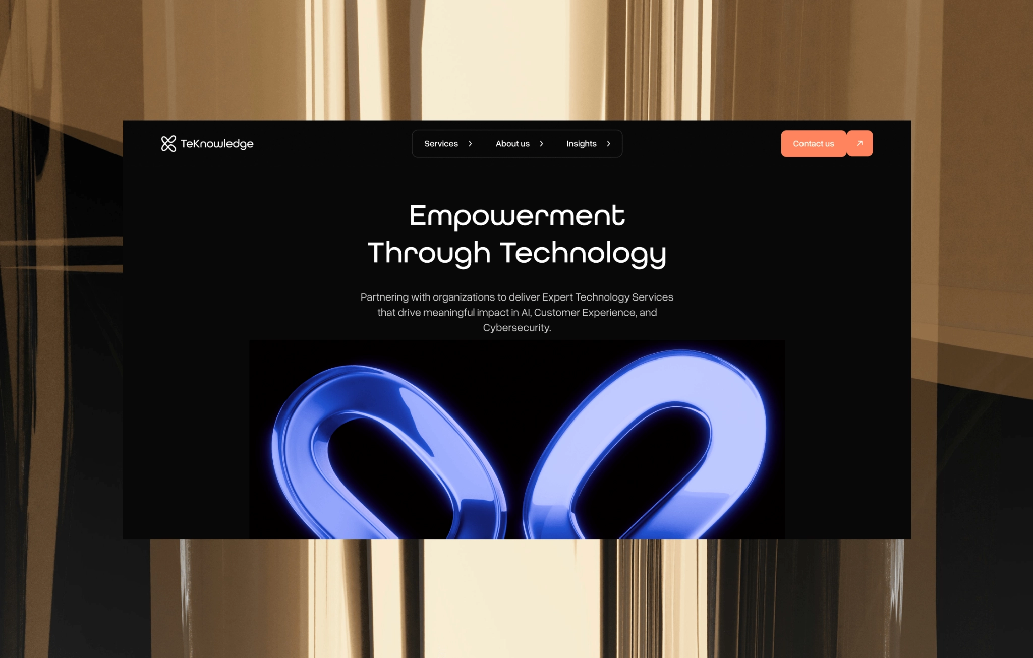 TeKnowledge homepage with tech message