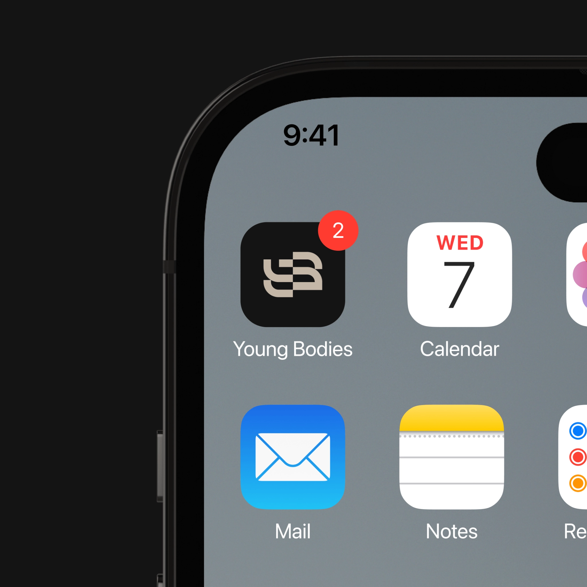 Smartphone screen with Young Bodies app icon
