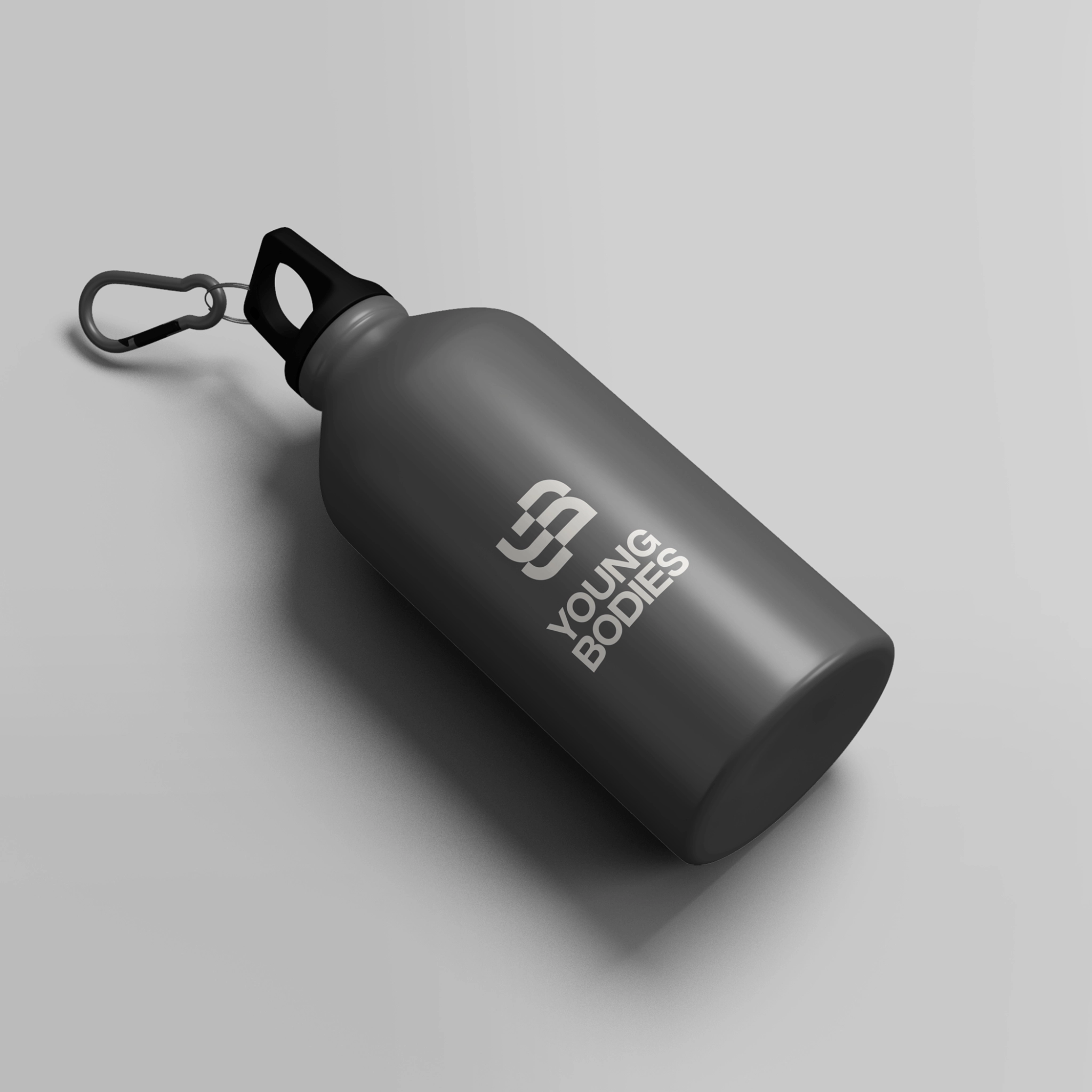 Black water bottle with logo