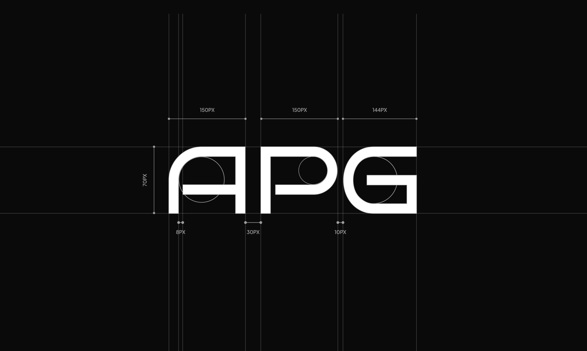 APG logo with measurements and guides