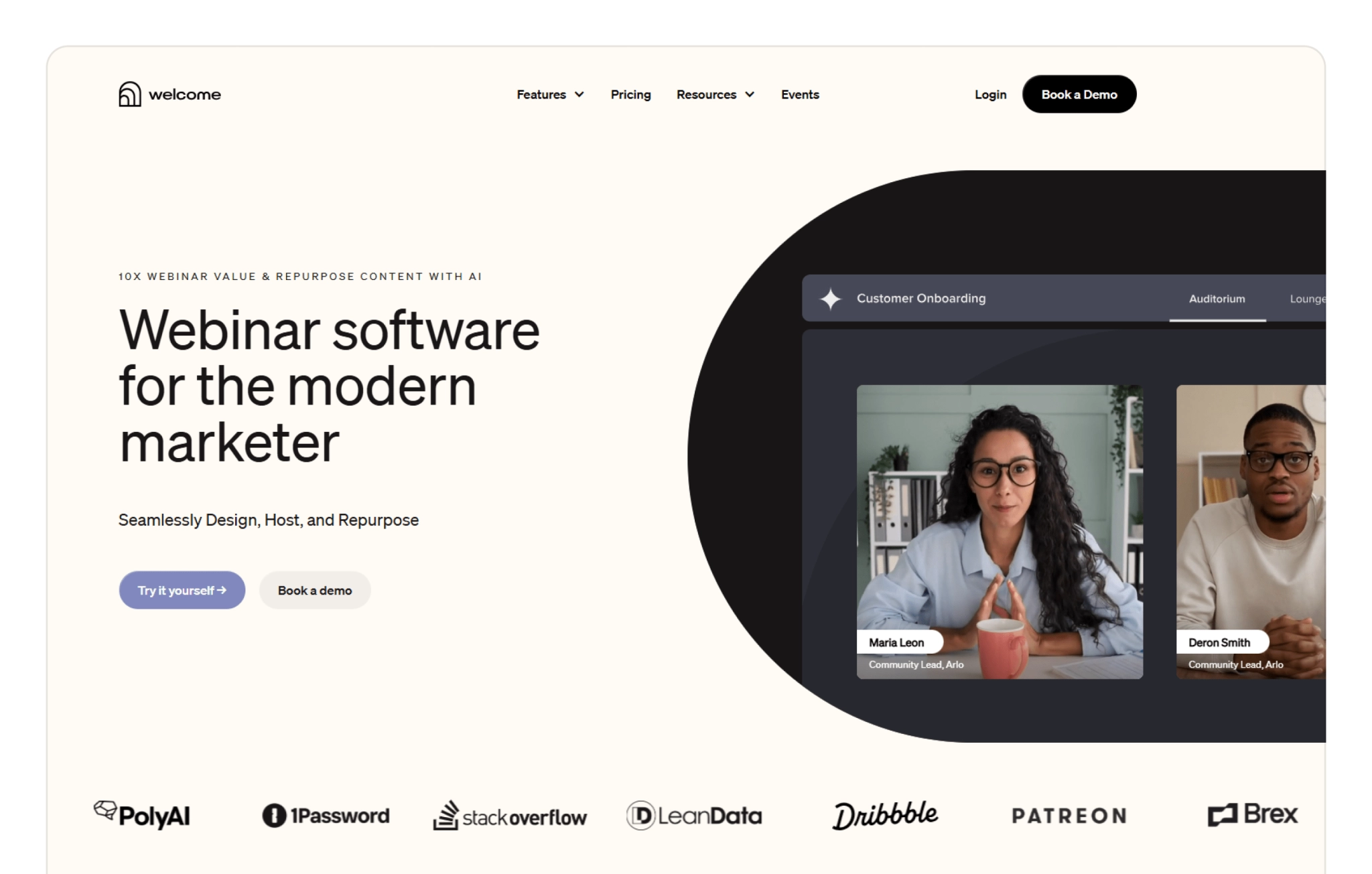Welcome webinar software homepage