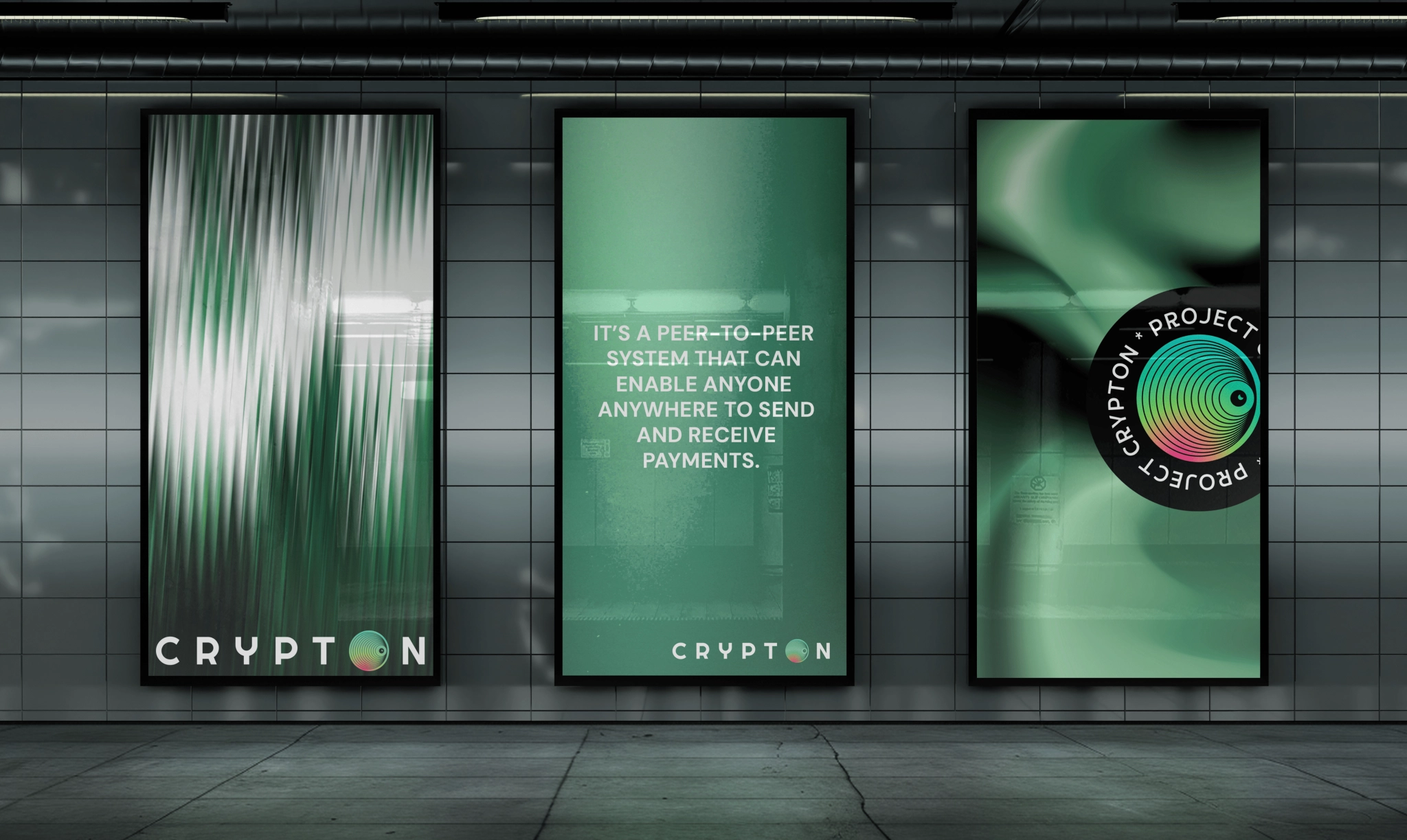 Green Crypton posters in subway promoting