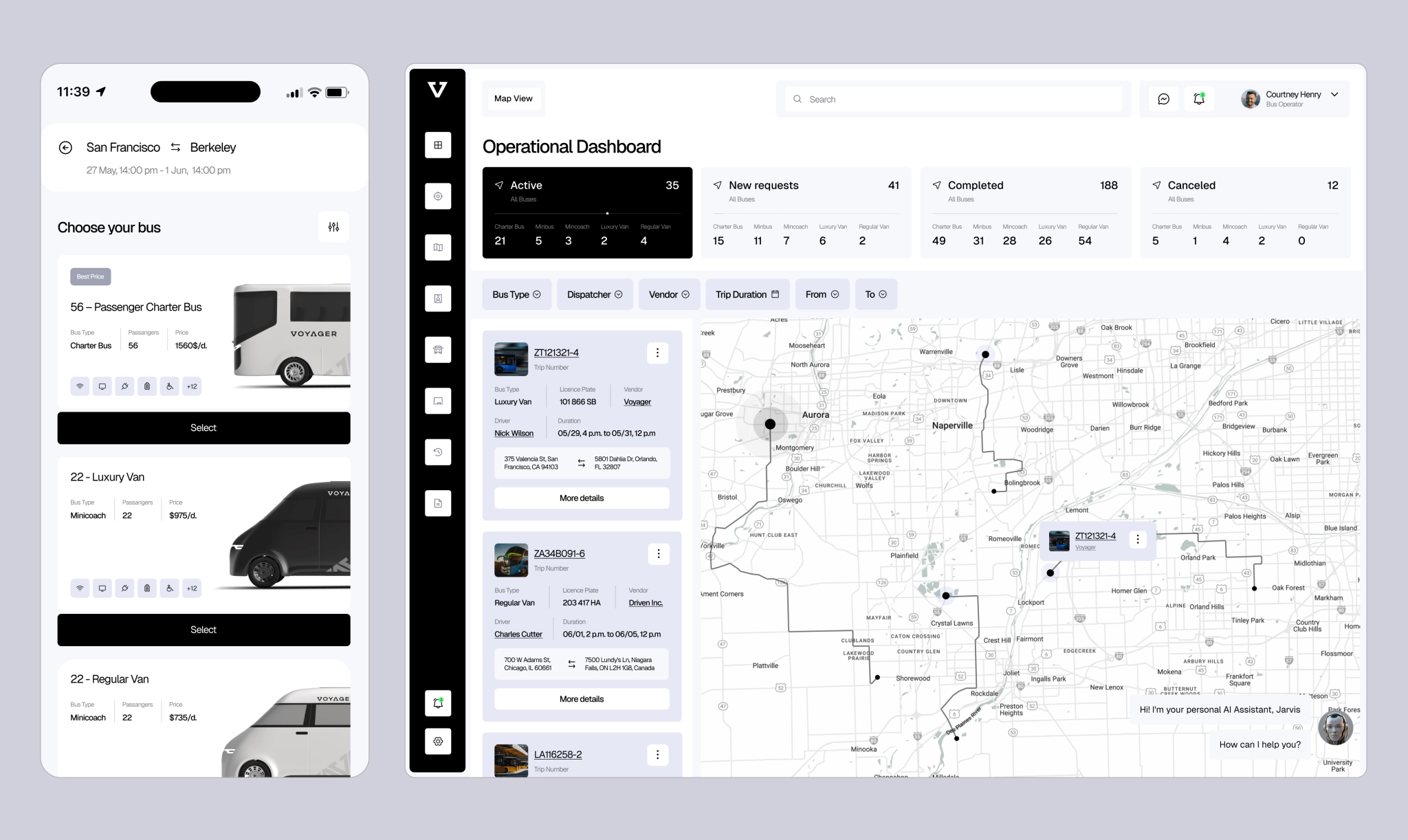 Voyager bus booking dashboard