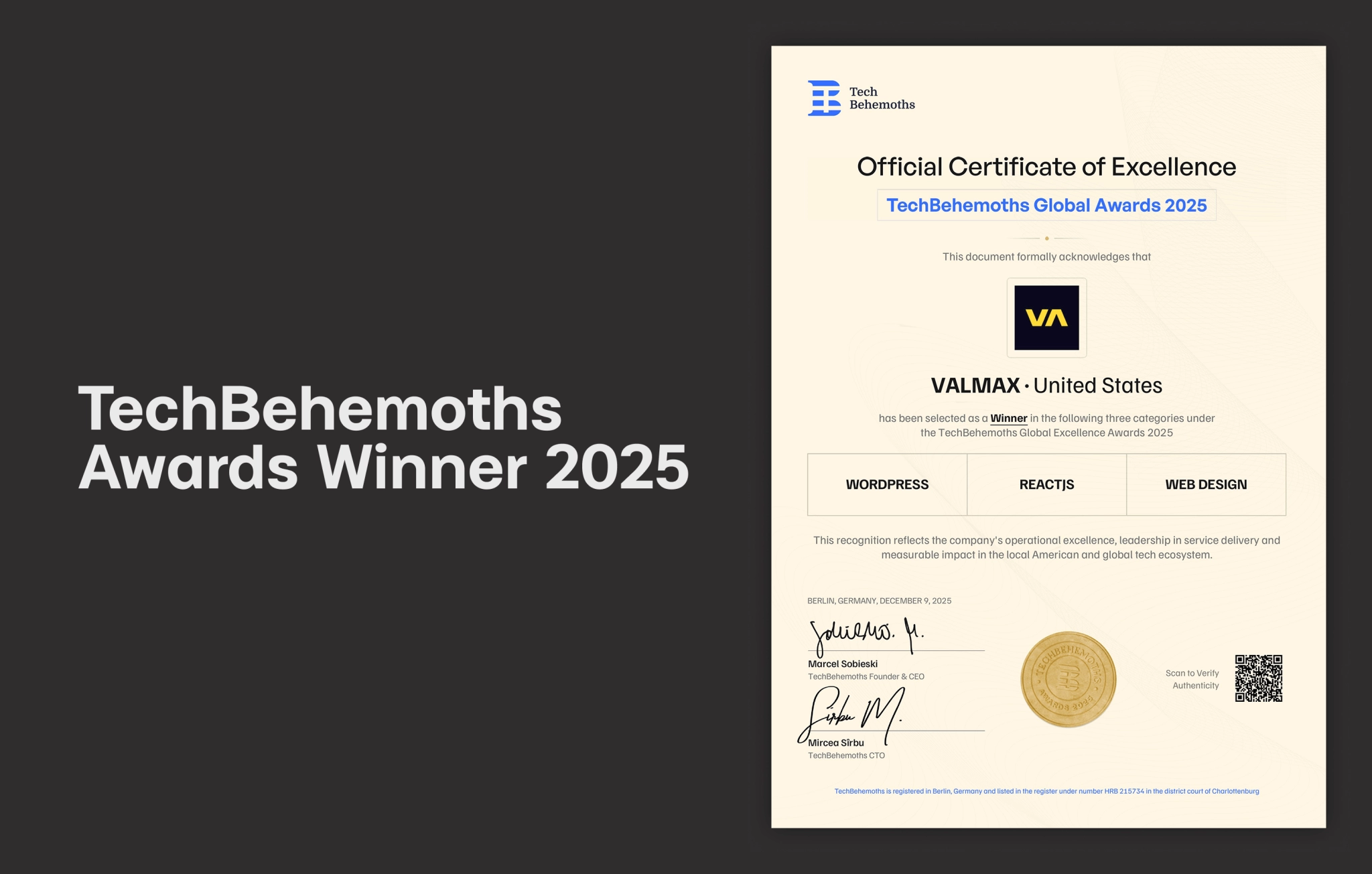 TechBehemoths Awards Winner 2025